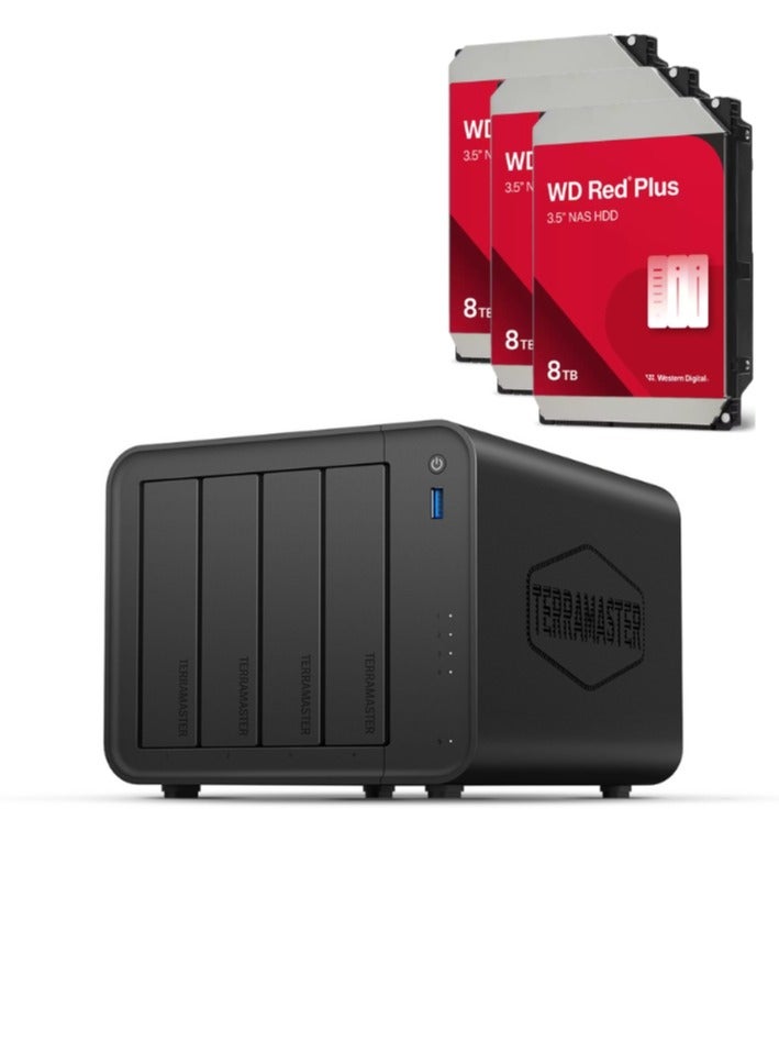 TERRAMASTER F4-425 4-Bay NAS Storage – Intel x86 Quad-Core CPU, 4GB RAM, 2.5GbE LAN, Network Attached Storage Multimedia Server for Home Users | 24TB Bundle (3 X 8TB WD Red Plus) - Image 1